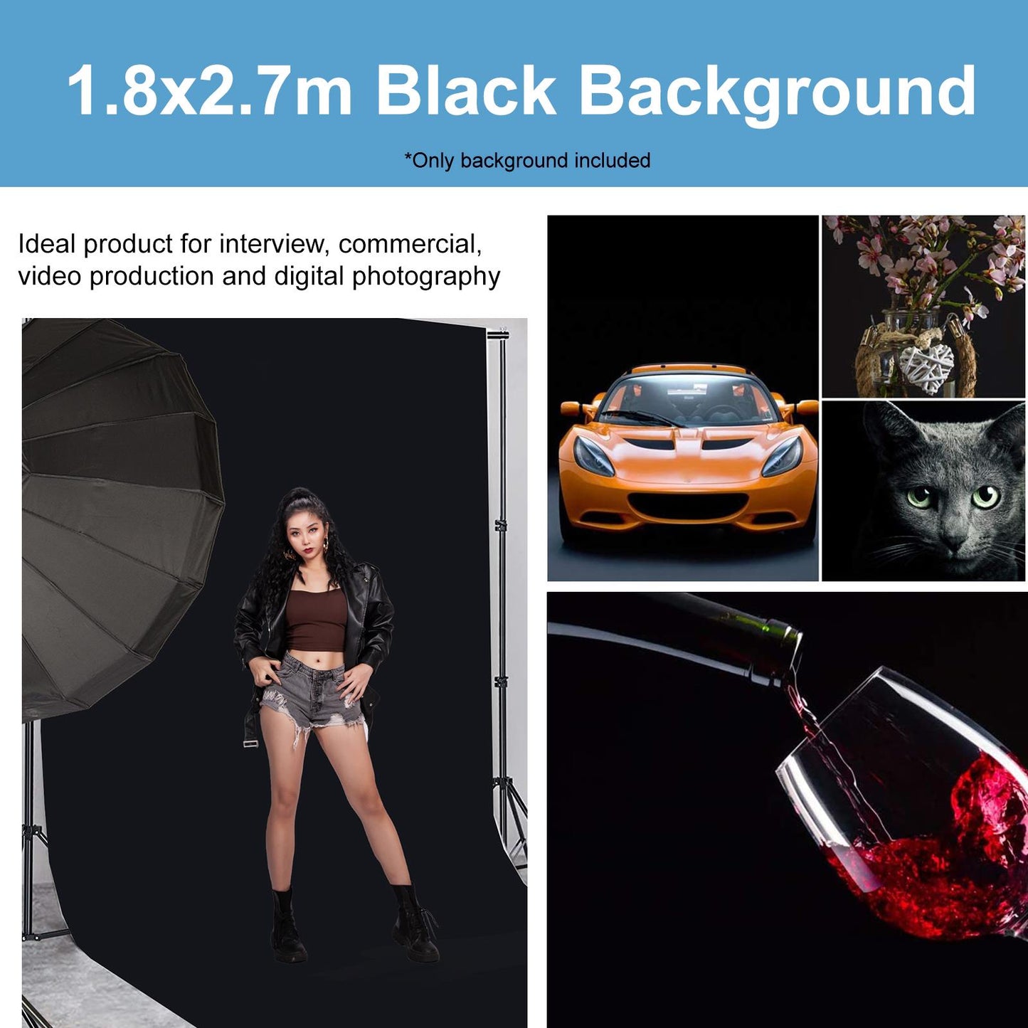 1.8x2.7m Black Cotton Background