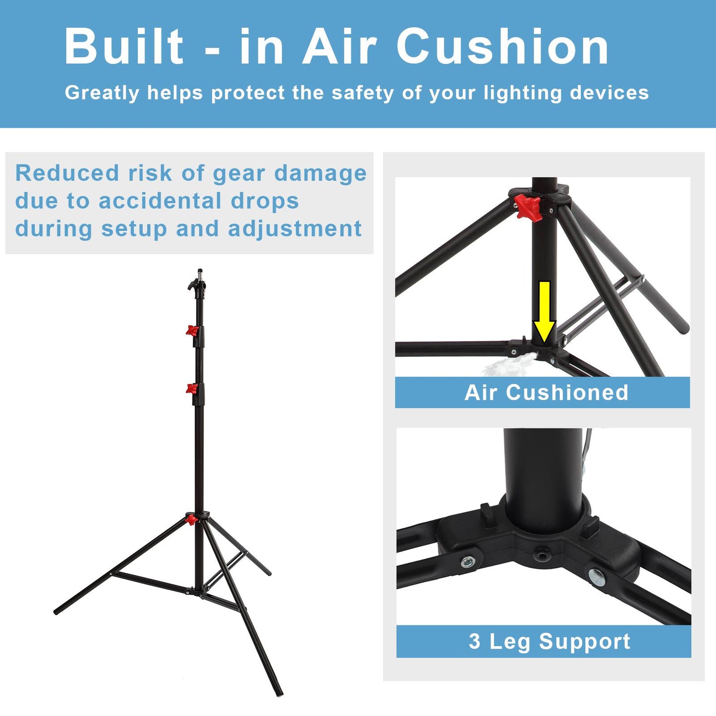 BOLLUMA 270cm Air-Cushioned Photography Light Stand | Brushed Aluminum Tripod with 1/4" to 3/8" Reversible Spigot, 5kg Load Capacity