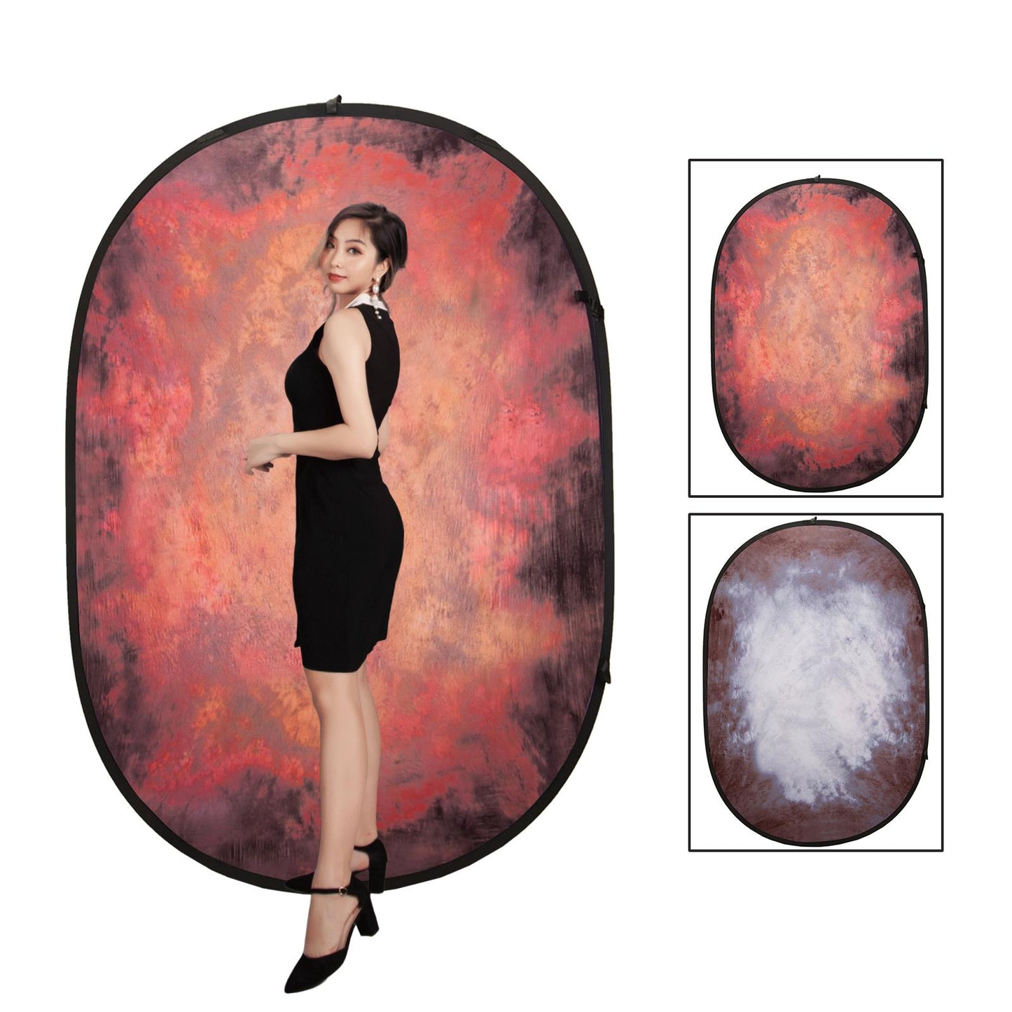 Pop-up Backdrop, 1.5m x 2m, Double Sided - Mottled Bonfire Orange/Pale Grey