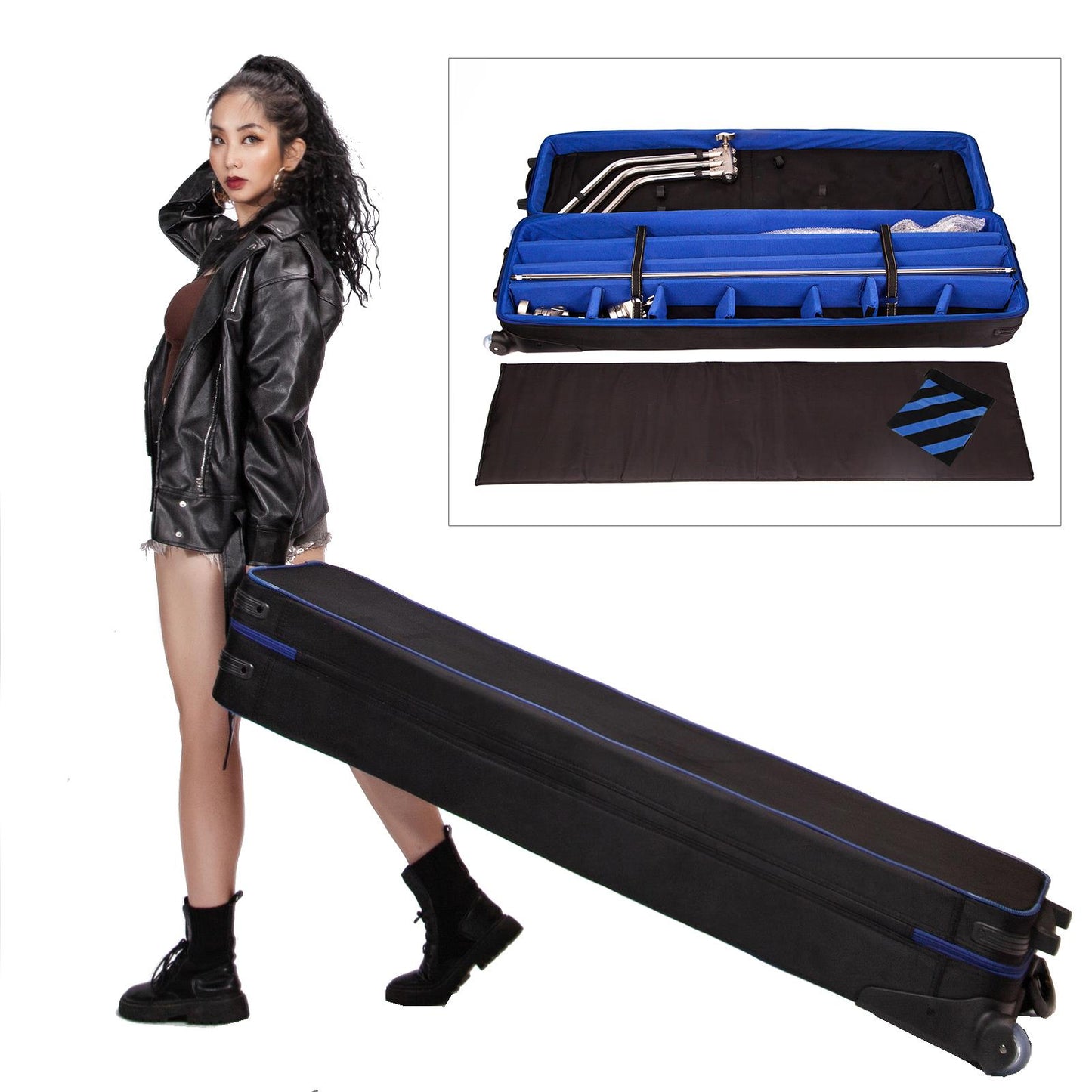 10ft Heavy Duty C Stand Light Stand with 50 inches Extension Boom Arm, 2x Grip Heads, Sandbag and Wheeled Carry Case, Adjustable for Photography Studio Video Reflector, Softbox, Flash, etc, 1 Set