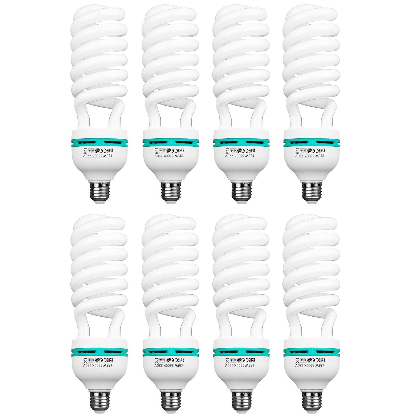 8 x 135W Equivalent CFL Spiral Fluorescent 5500K Daylight Photography Bulbs