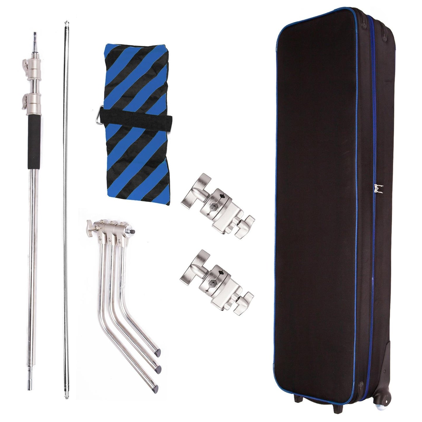 10ft Heavy Duty C Stand Light Stand with 50 inches Extension Boom Arm, 2x Grip Heads, Sandbag and Wheeled Carry Case, Adjustable for Photography Studio Video Reflector, Softbox, Flash, etc, 1 Set