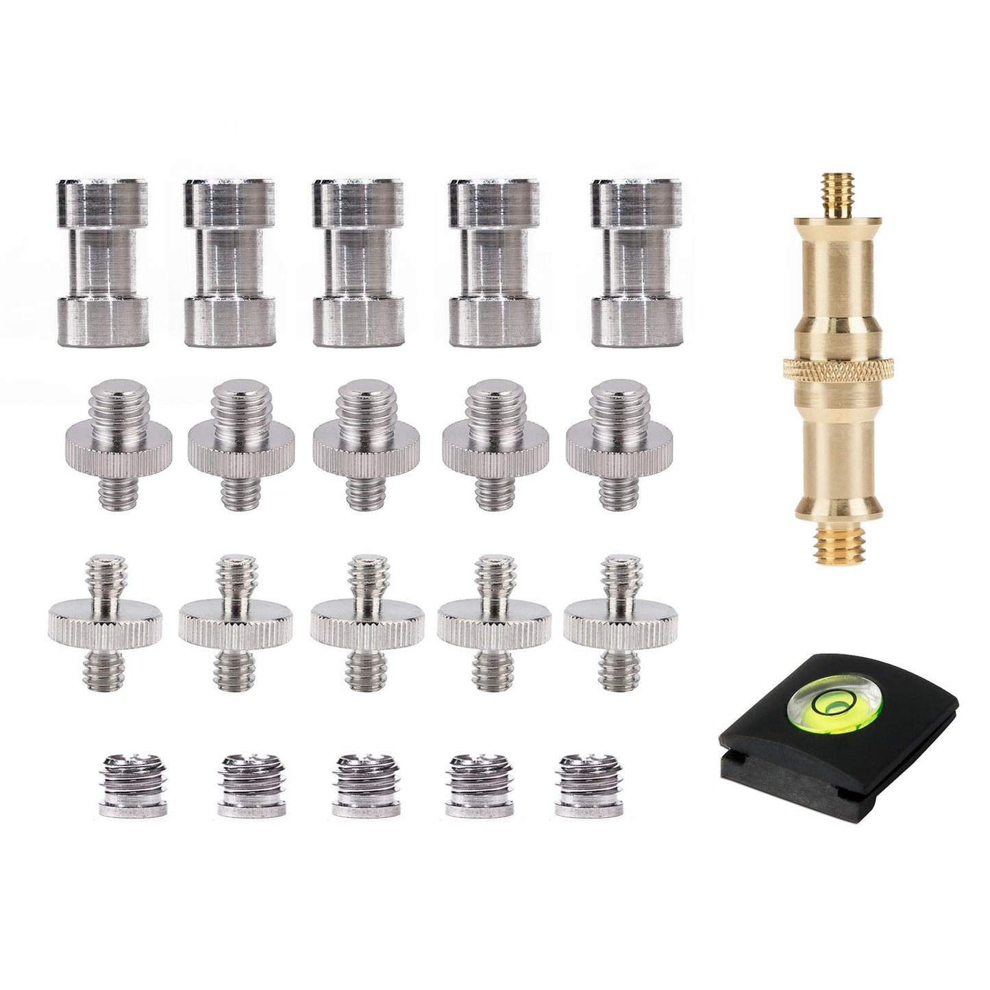 22pcs Camera Screw Adapter, 1/4 auf 3/8 Male Female Tripod Screw Camera Spirit Level Hot Shoe for DSLR, Tripod, Lighting Equipment, Monopod, Ballhead etc