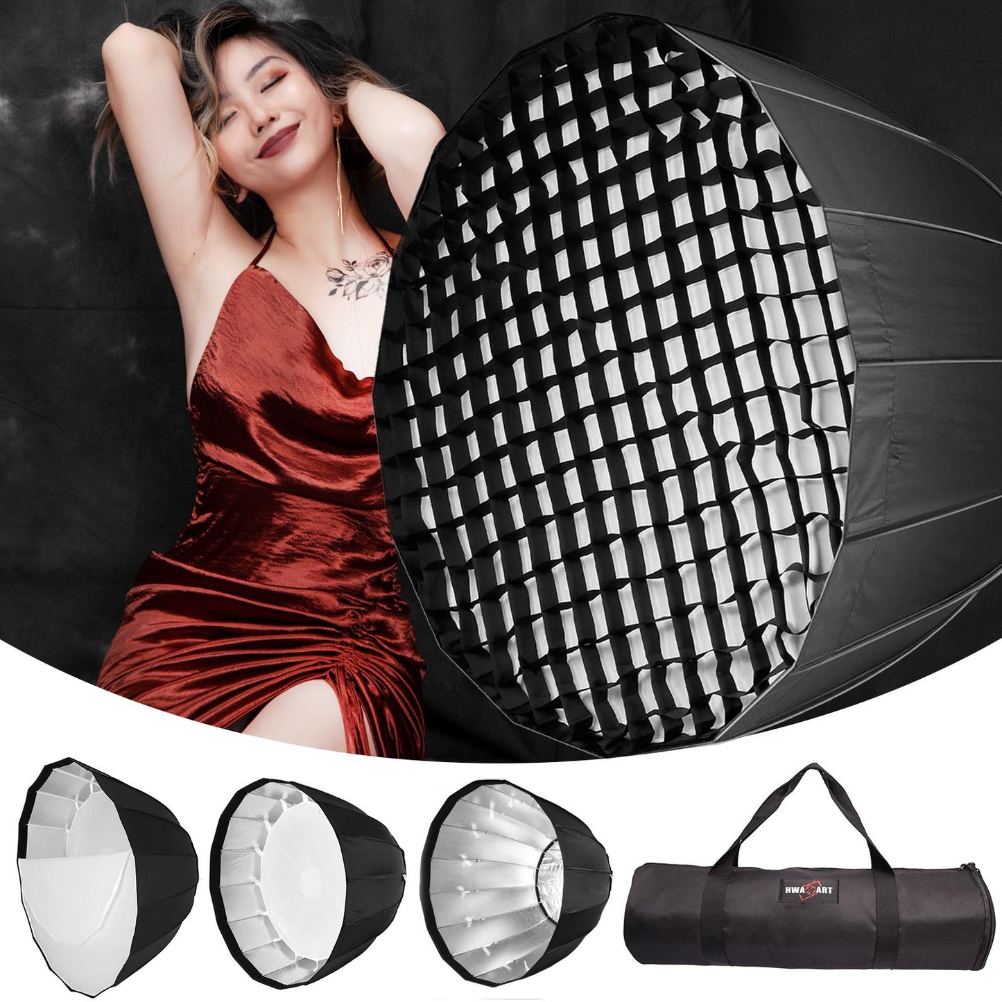 120cm Parabolic Easy Open Softbox, Bowen Mount with Honeycomb Grid