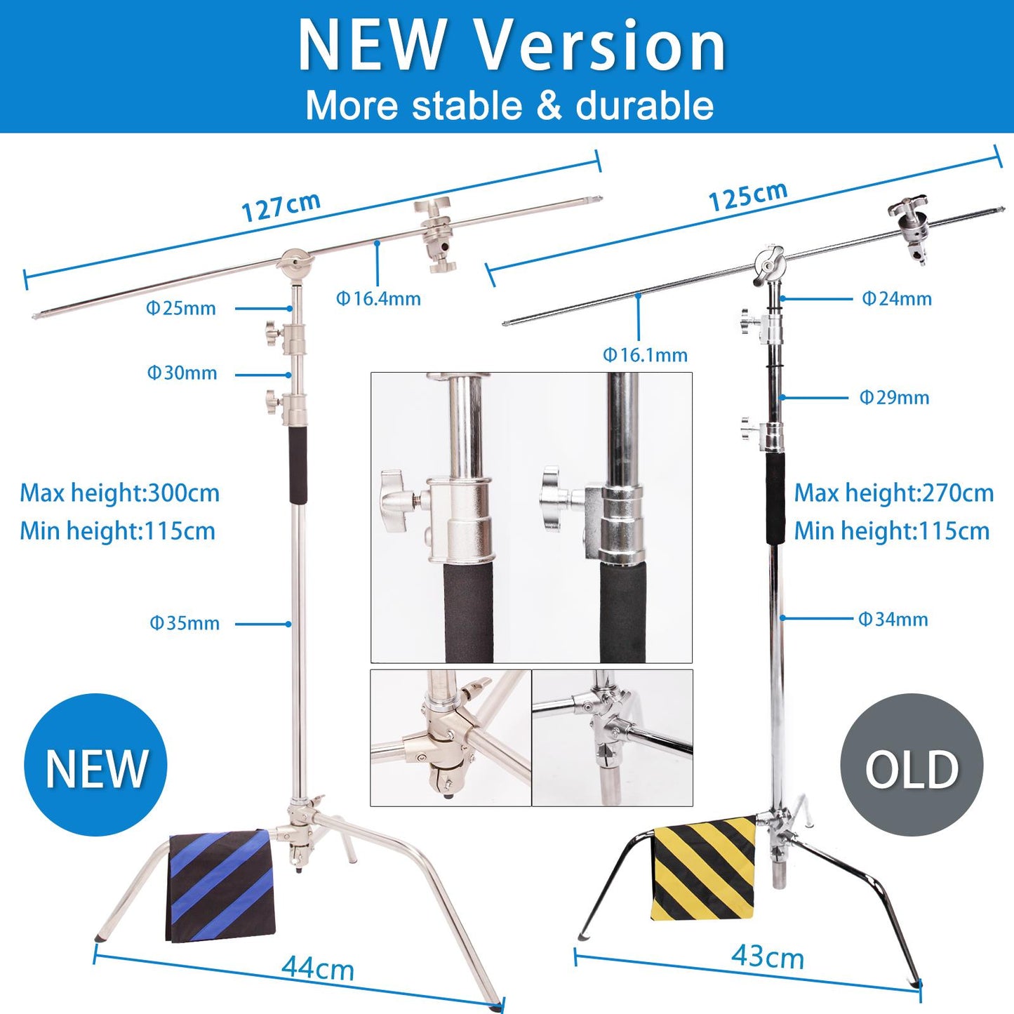 Photo Studio C Stand Kit with Reflector, 300cm Spring Cushioned Lighting Stand with 60x75cm 4-in-1 Photography Light Reflector and Caster Wheels, for Fashion Portrait Still Life Shot YouTube Film