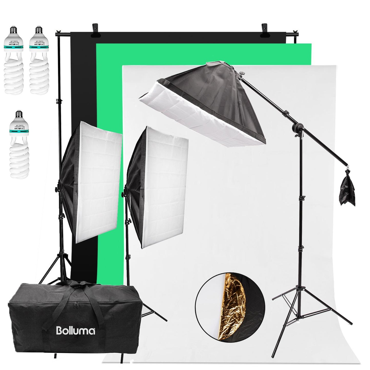 Continuous Lighting Softbox & Backdrop Support Kit 150W with Boom Arm