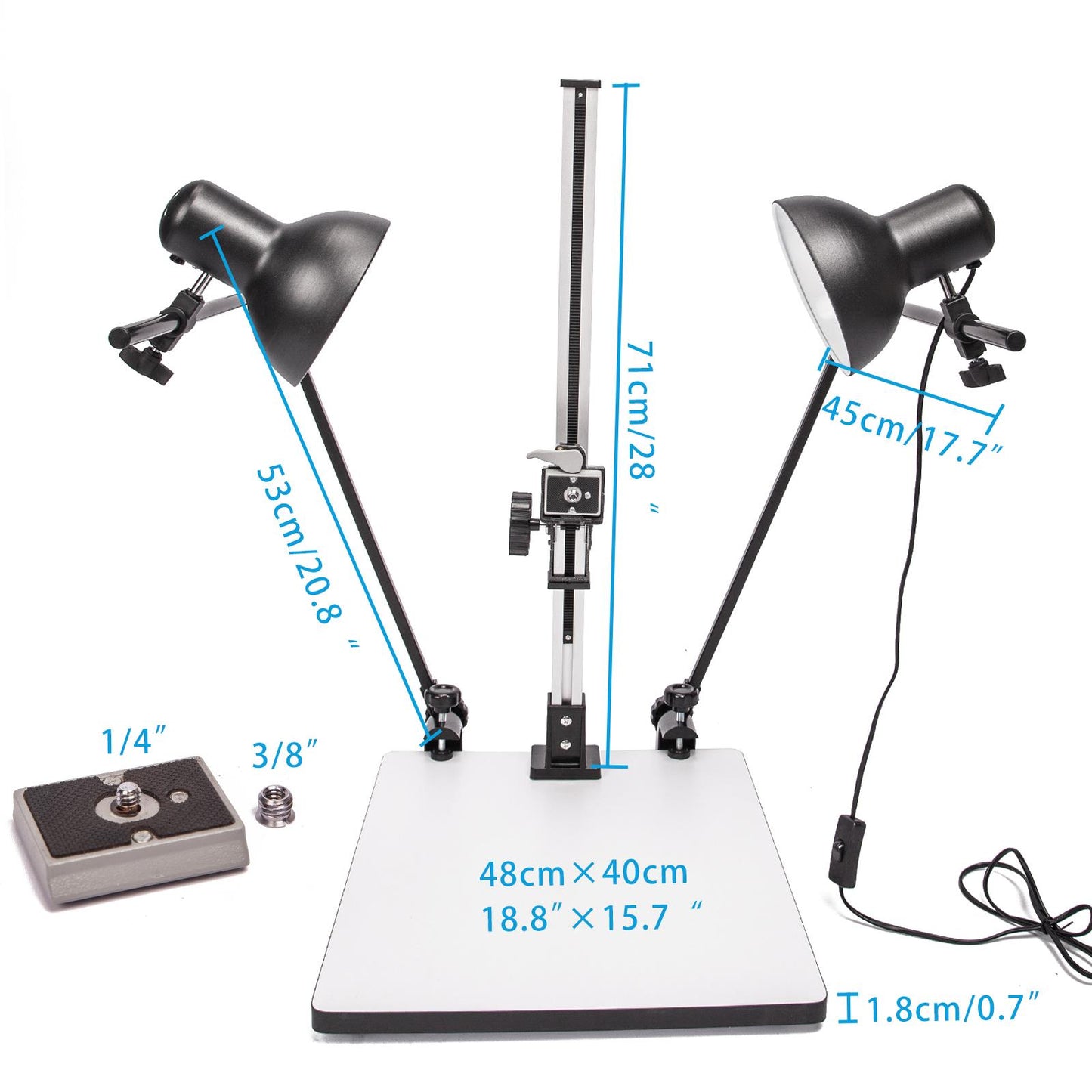 HWAMART Macro Copy Stand with Adjustable Arms, Base, 28'' Column, Quick Release Mount and 45w 5500k Bulbs, Mini Light Stand for Photo Video Macro Shoot
