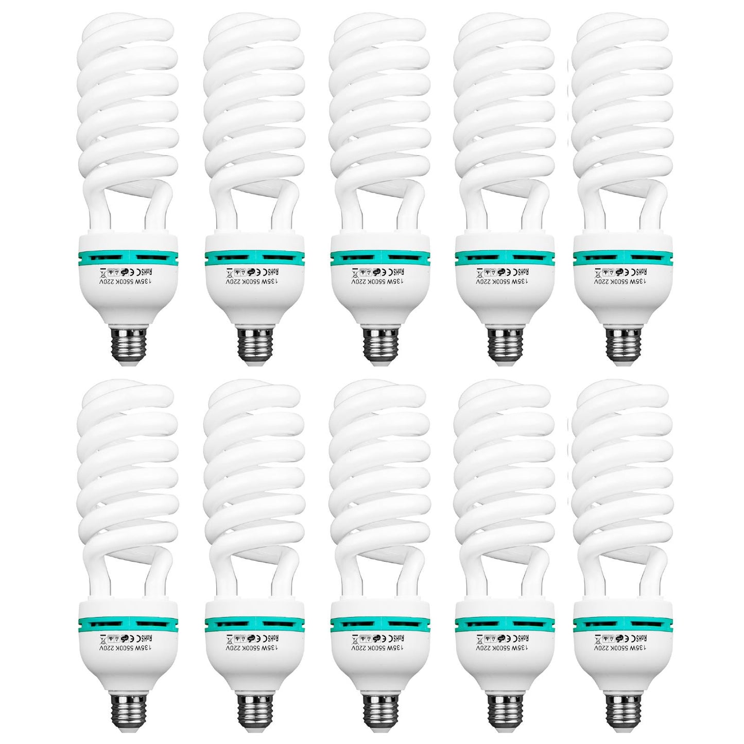 10 x 135W Equivalent CFL Spiral Fluorescent 5500K Daylight Photography Bulbs