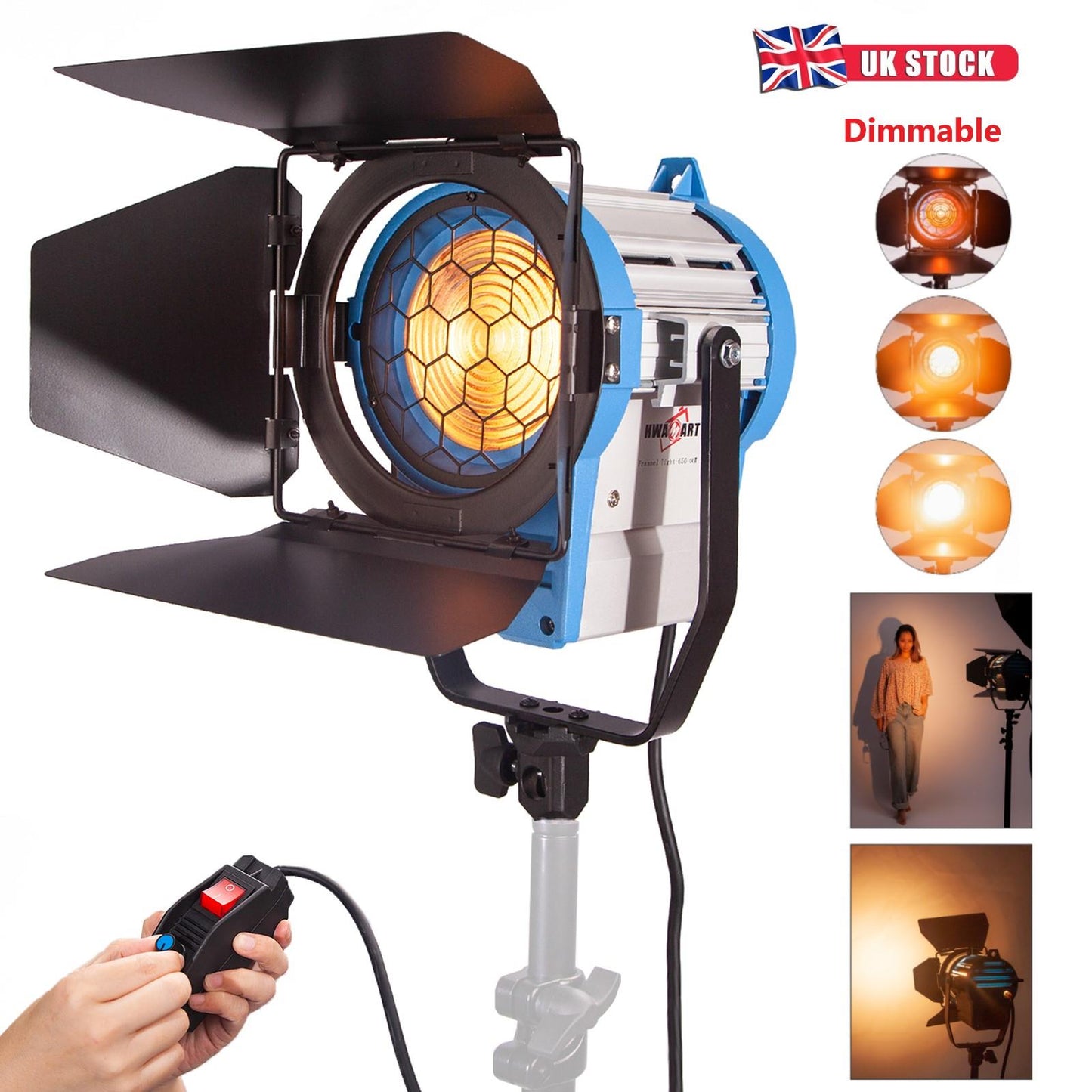 650W Studio Fresnel Spotlight, Dimmable, Including 650W Bulb, GY9.5