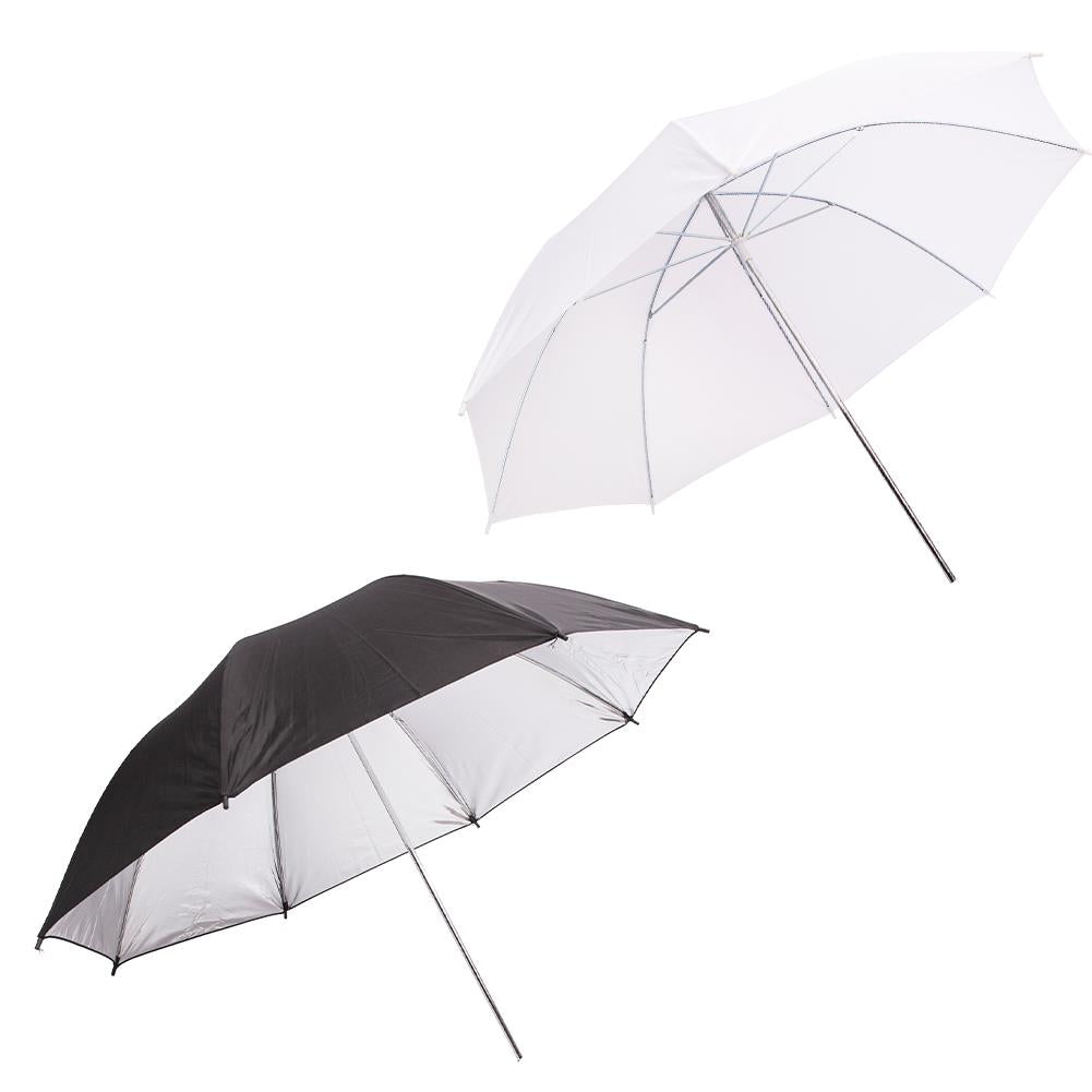 2 x 33" (84cm) Professional Umbrellas, 1x Diffuser, 1x Silver Reflector