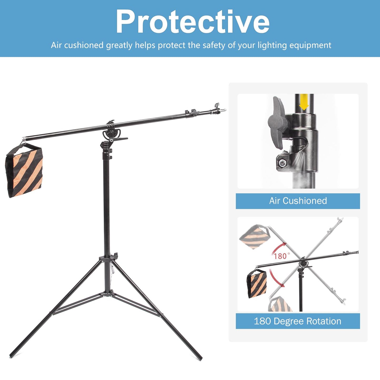 2-in-1 Light Stand with Boom Arm Kit 3.9m Tripod Stand with 1.9m Boom Arm - None, None