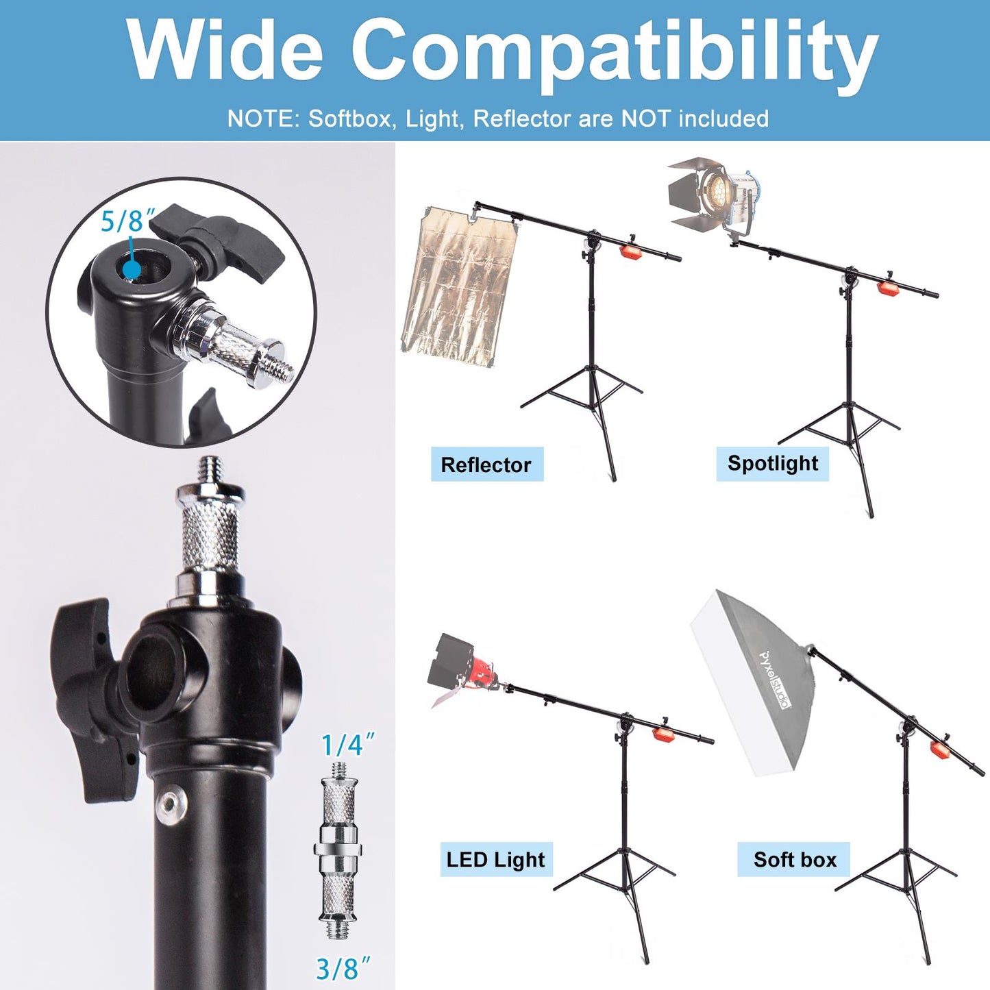 Heavy Duty Boom Arm Stand with 8.8lbs Counterweight and Wheels, Spring Cushioned Tripod Stand with Holding Arm, for Photography Video Reflector Softbox Flash Strobe
