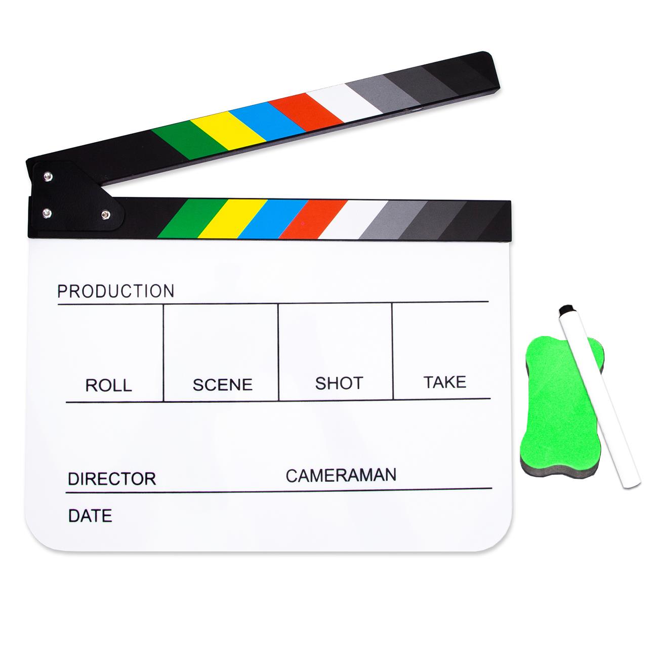 Acrylic Plastic Clapper Board for Film, 30x24CM Director's Film Clapboard Movie Cut Action Scene Slate for Movie, Video, TV Show, Studio Live, White