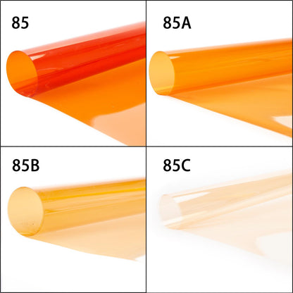 BOLLUMA 4 x 40x50cm Orange Temperature Filter Gels: 1x FULL CTO, 1x 1/2 CTO, 1x 1/4 CTO, 1x 1/8 CTO