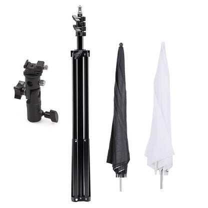 Flash Tripod Mount Kit, Including Light Stand, Hot Shoe Mount and 2x 84cm Umbrellas (White/Silver)