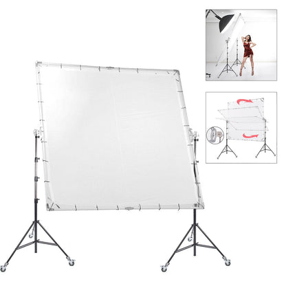 3.6x3.6M Sun-Scrim Butterfly Kit with 2x 4m Heavy Duty Wheeled Light Stand and C Stand Grip Head, for Photo Video Film Photography, Shooting Large Size Product