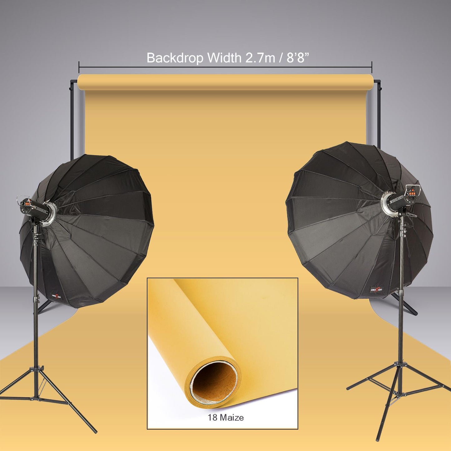 BOLLUMA Maize Paper Backdrop 2.7m x 10m and Stand Included