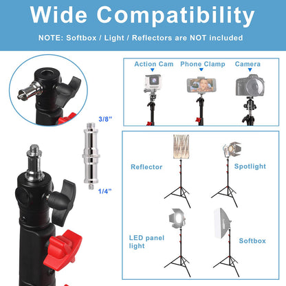 BOLLUMA 270cm Spring-Cushioned Photography Light Stand | Heavy-Duty Steel Tripod with 1/4" to 3/8" Reversible Spigot, 5kg Load Capacity