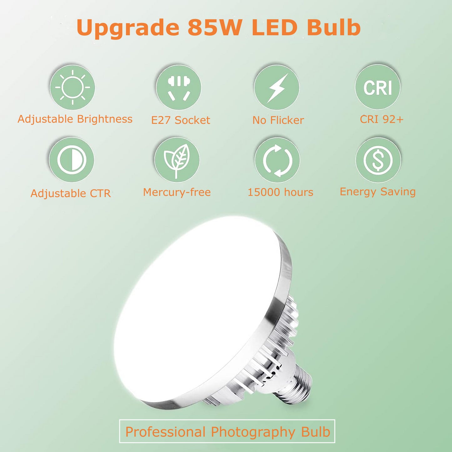 BOLLUMA 85W Photography LED Light Bulb, Bi-color Dimmable E27 3000-6500K, Photo Studio Bulb Video Light Photography Daylight Lamp for Studio Video Shooting Softbox Home Lighting