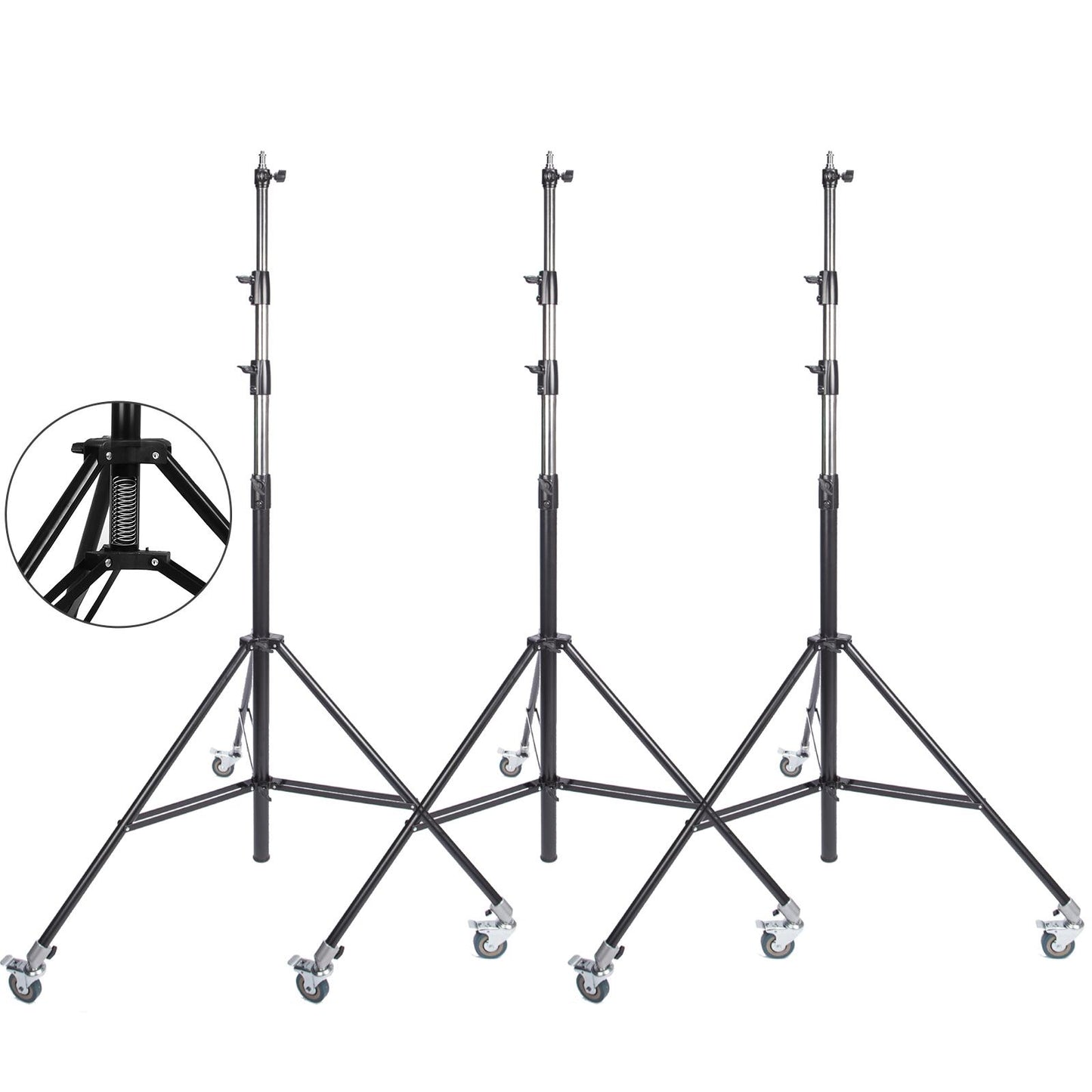 13ft 4M Heavy Duty Light Stand with Pulleys and Carry Bag, Spring Cushioned Tripod Stand, Photography Wheeled Stand for Photo Studio Monolight, Softbox and Other Photographic Equipment, 3 Sets
