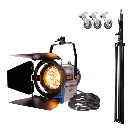 1000W Fresnel Spotlight, Including Bulbs and 3m Spring Cushioned Stand with Wheels