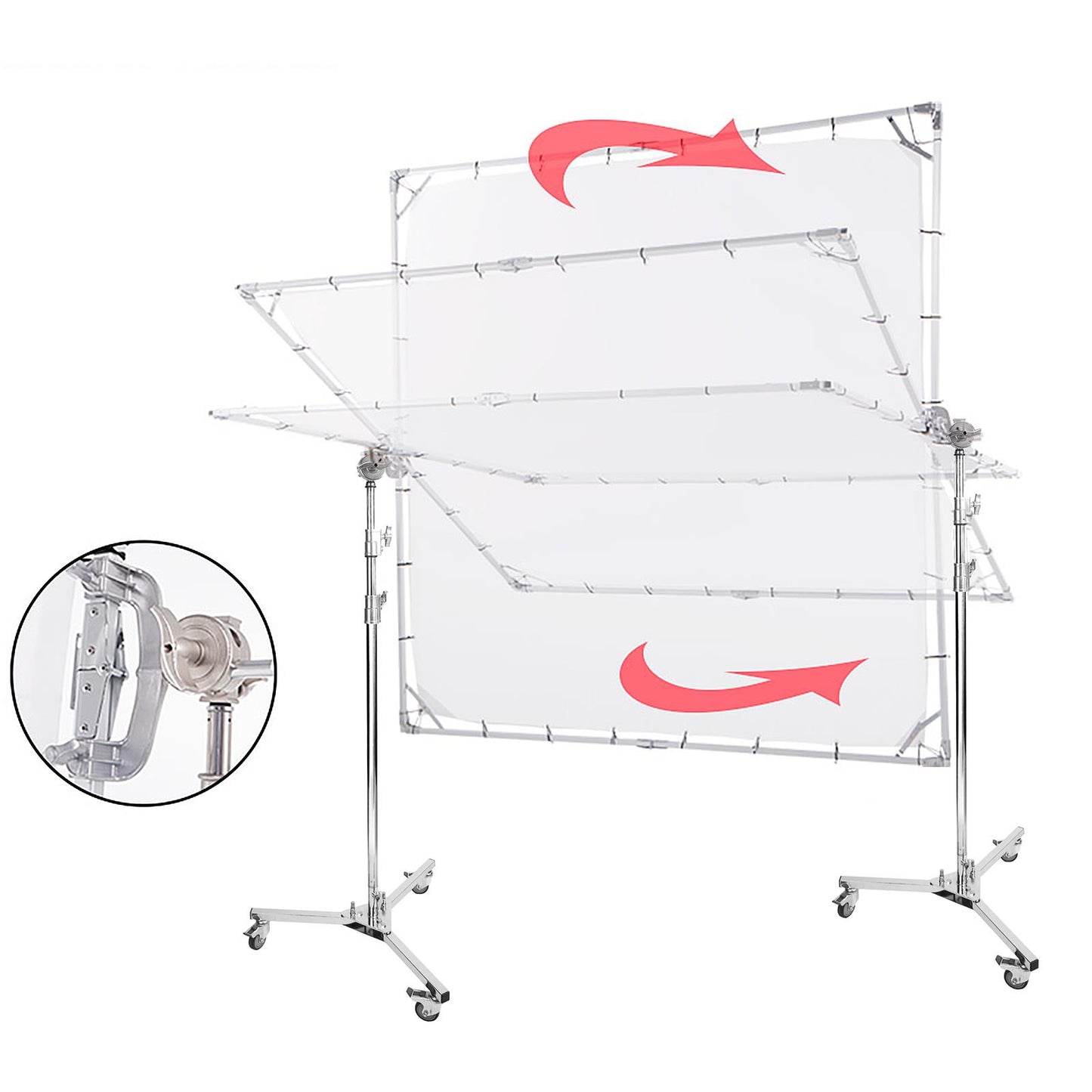 Diffusion White Silk Cloth 3.6x3.6m Sunbounce System with 2x 307cm Heavy Duty Wheeled C Stand, Butterfly Diffuser Kit with Translucent Screen Collapsible Screen Modifier for Large Size Photography