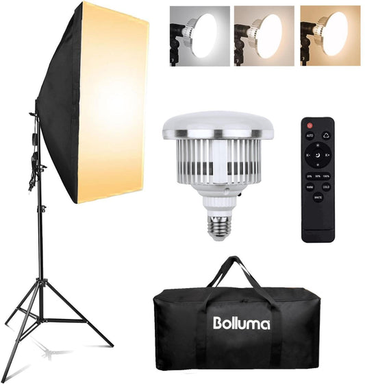 BOLLUMA Softbox Photography Lighting Kit, Bi-color Dimmable 85W Light Bulb, 78.7 inches Light Stand, Remote Control and Carry bag for Photo Studio Video Shooting Portrait Continuous Lighting Kit