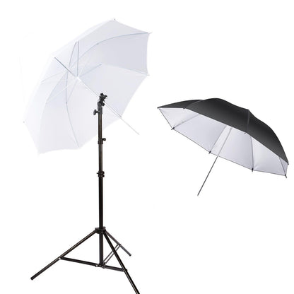 Flash Tripod Mount Kit, Including Light Stand, Hot Shoe Mount and 2x 84cm Umbrellas (White/Silver)