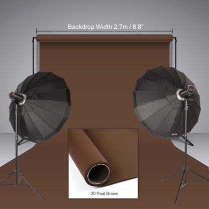 BOLLUMA Peat Brown Paper Backdrop 2.7m x 10m and Stand Included