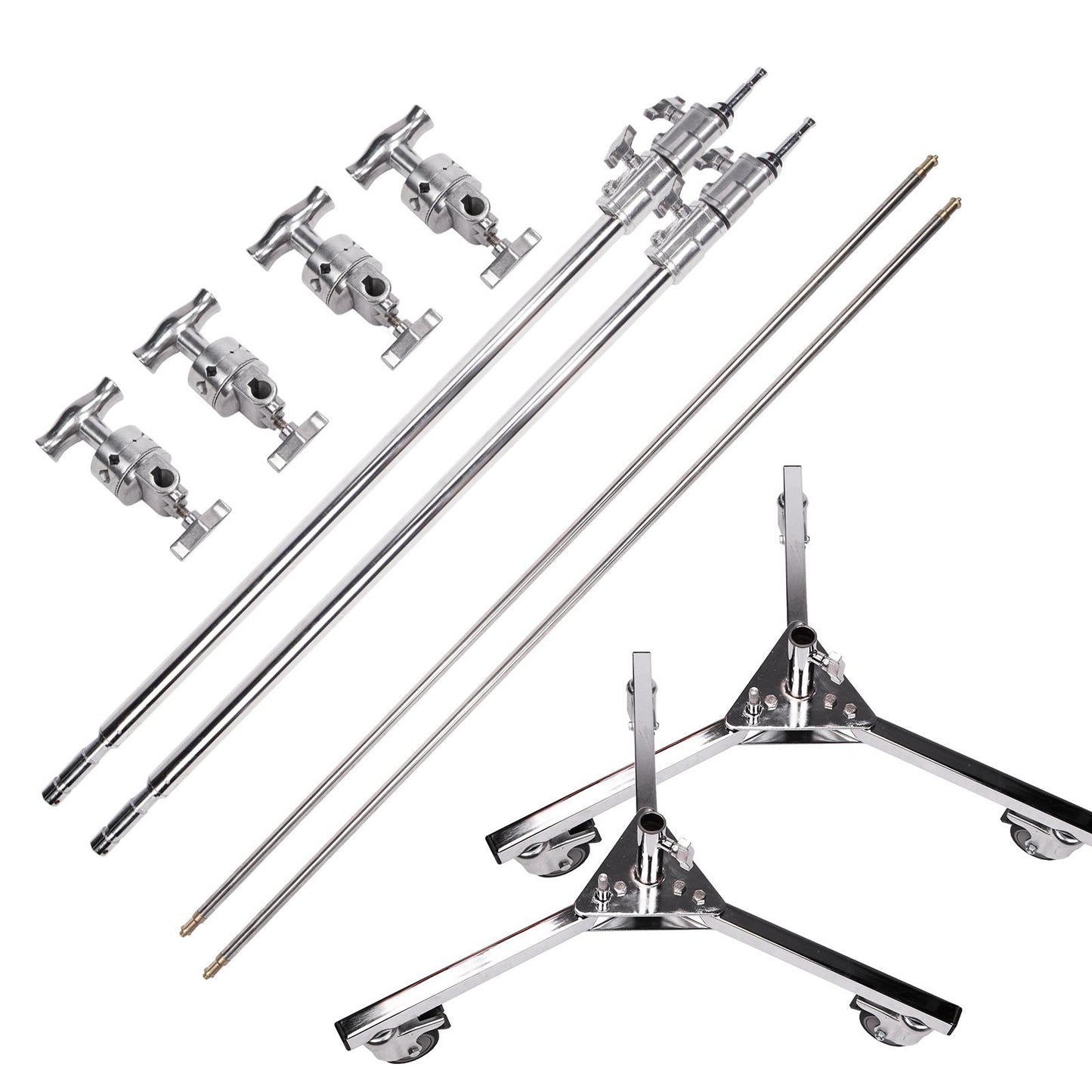 2 x Super Heavy Duty C Stand Kit, 307cm/ 120.8" Stainless Steel Light Stand Rod Solid 127cm/ 50" Boom Arm Grip Head Kit with Castor Wheels Rollers for Photography Studio Reflector and Other Equipment