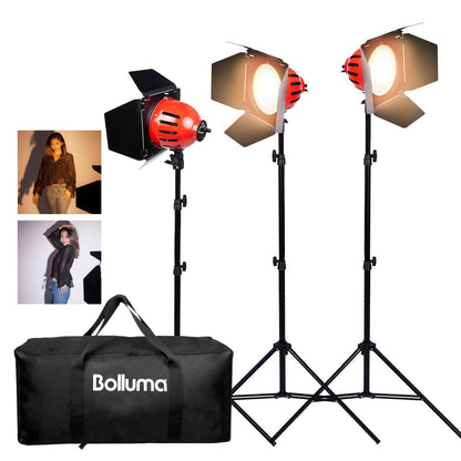 3x50W Photography Red Head Spotlight Bi-color Video Lighting Continuous Red Head Light with Light Stand and Carry Bag, Background Lighting for Portrait Photography Film Shooting Adverts, Dimmable