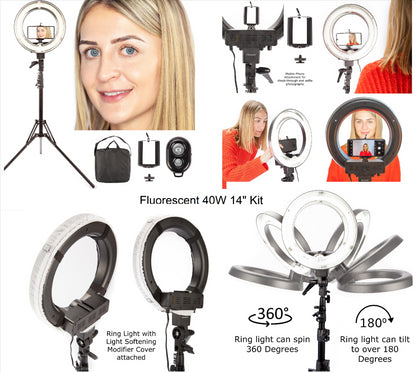 13.5" Ring Light, 40W, 5500K (Daylight) with Black Carry Bag, Cellphone Mount, Stand and Bluetooth Trigger