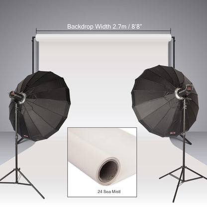 BOLLUMA Sea Mist Paper Backdrop 2.7m x 10m and Stand Included