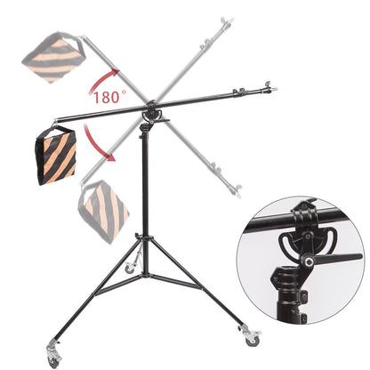 Studio 2-in-1 Professional Light Stand Boom Arm Kit, Adjustable 3.9m Overhead Tripod Stand Wheeled with 1.9m Boom Arm and Sandbag for Supporting Softbox Flash Lighting for Photo Photography Video