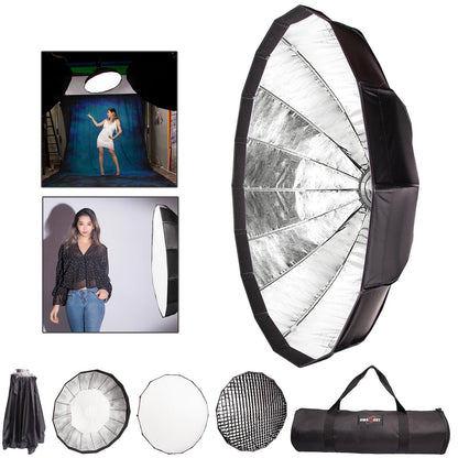 Easy Open 120cm Umbrella Softbox/Speedbox, Bowens Mount, Silver Reflector, Plus Honeycomb Grid,