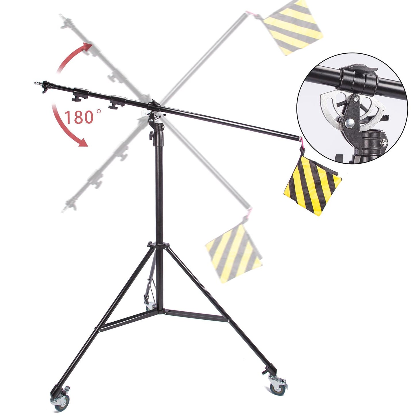 Photo Studio 500CM 2-in-1 Heavy Duty Boom Arm Light Stand Reclined Boom Stand Wheels with Sandbag Aluminium Alloy Tripod for Photography Video Reflector Softbox Flash Strobe Led Panel Light Spotlight