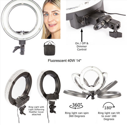 13.5" Ring Light, 40W, 5500K (Daylight) with Black Carry Bag and Cellphone Mount