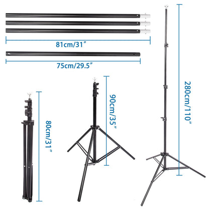 3x2.5m Heavy Duty Backdrop Backgroud Support with 1.8x2.7m White Black Green Muslin Backdrop and Clips