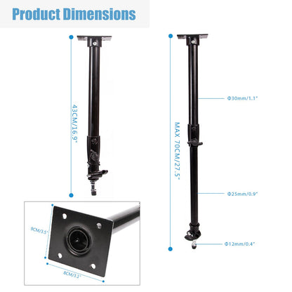 BOLLUMA 70cm Wall Mount Plate Wall Ceiling Mount Metal Bracket Boom Arm with 3/8" and 1/4" Stud Hanging Ring for Photography Flash Monolight Softbox Ring Light and other Lighting Equipment