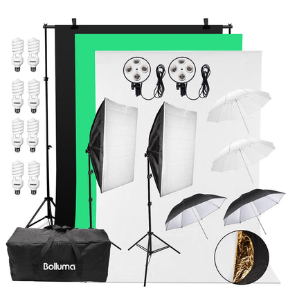 Continuous Lighting 4in1 Softbox Kit 45W with White / Silver Umbrellas & Reflector