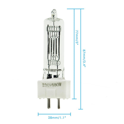 5x 650W Fresnel Bulb, GY9.5 Fitting