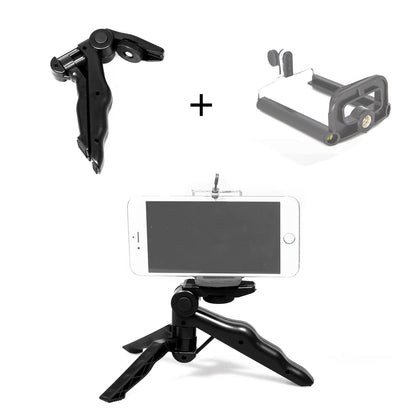 4 in 1 Lightweight Mini Hand Held Stabilizer Pistol Grip vlog Tripod with Mobile Phone Clip Holder, Compatible with iPhone, Gopro Hero, Camera, ActionCam etc