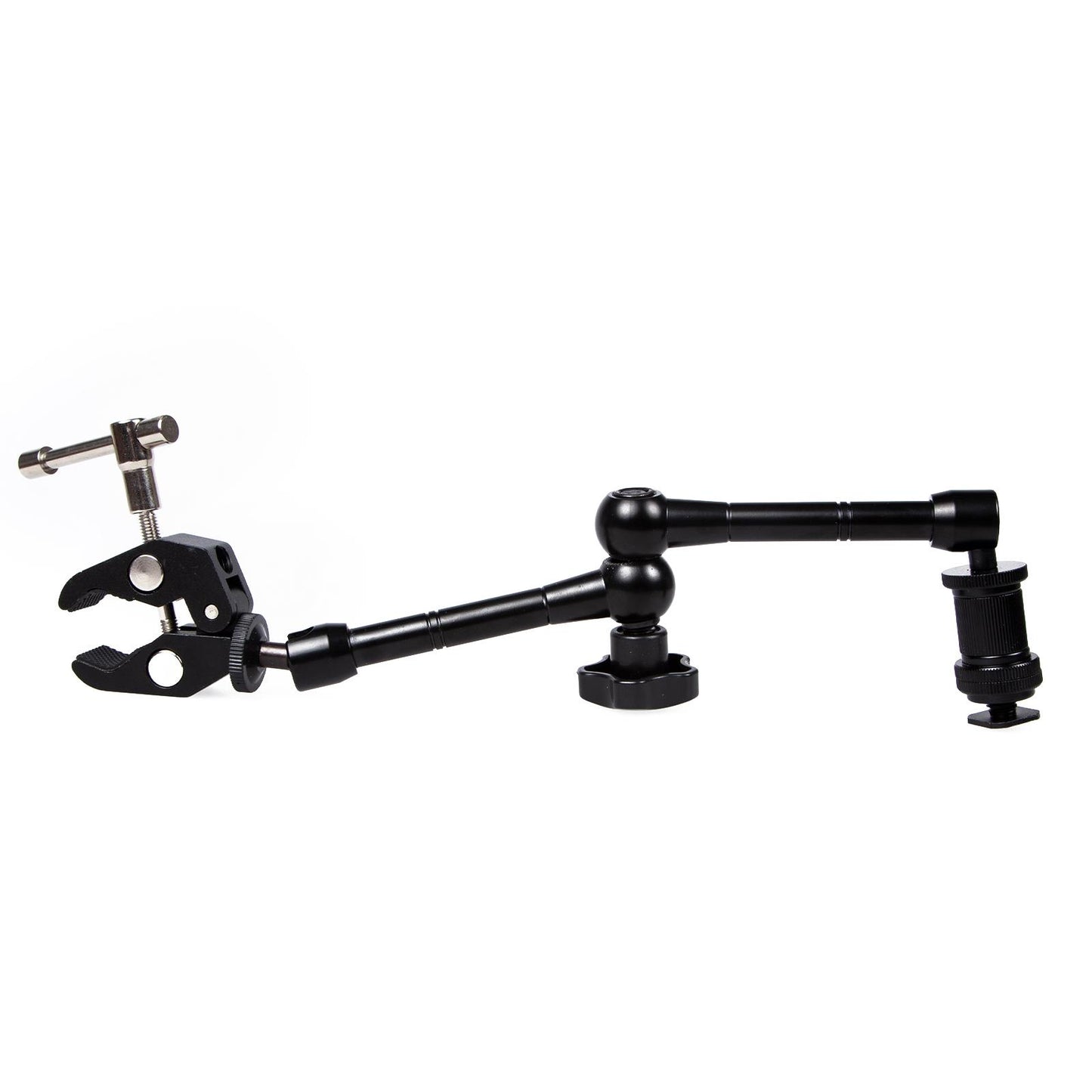 Articulating Friction Arm 11" with Large Super Crab Clamp and Hot Shoe Mount 1/4" Magic DSLR Tripod Arms Kit for Photography, Video, Camera Rig, LED Light, Flash Light, LCD Monitor
