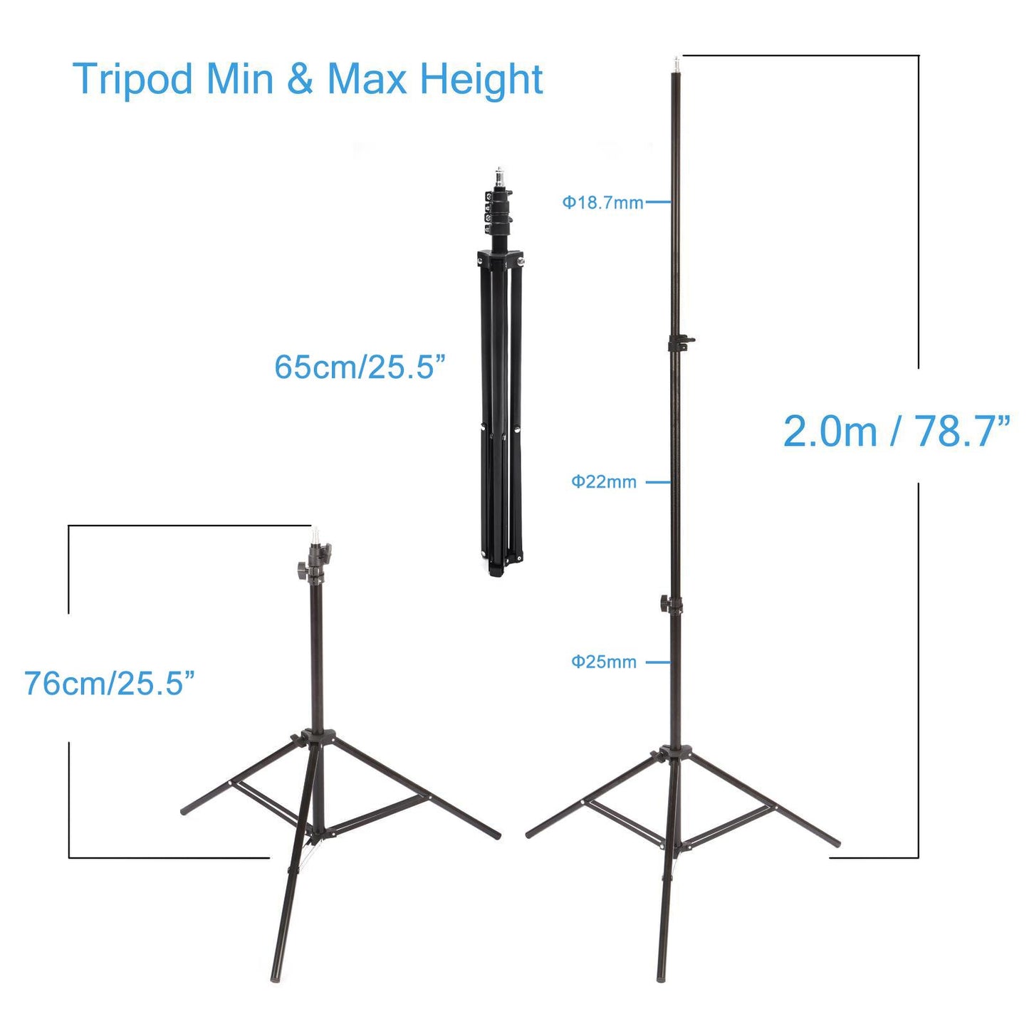 2x Heavy Duty 2m Light Stand