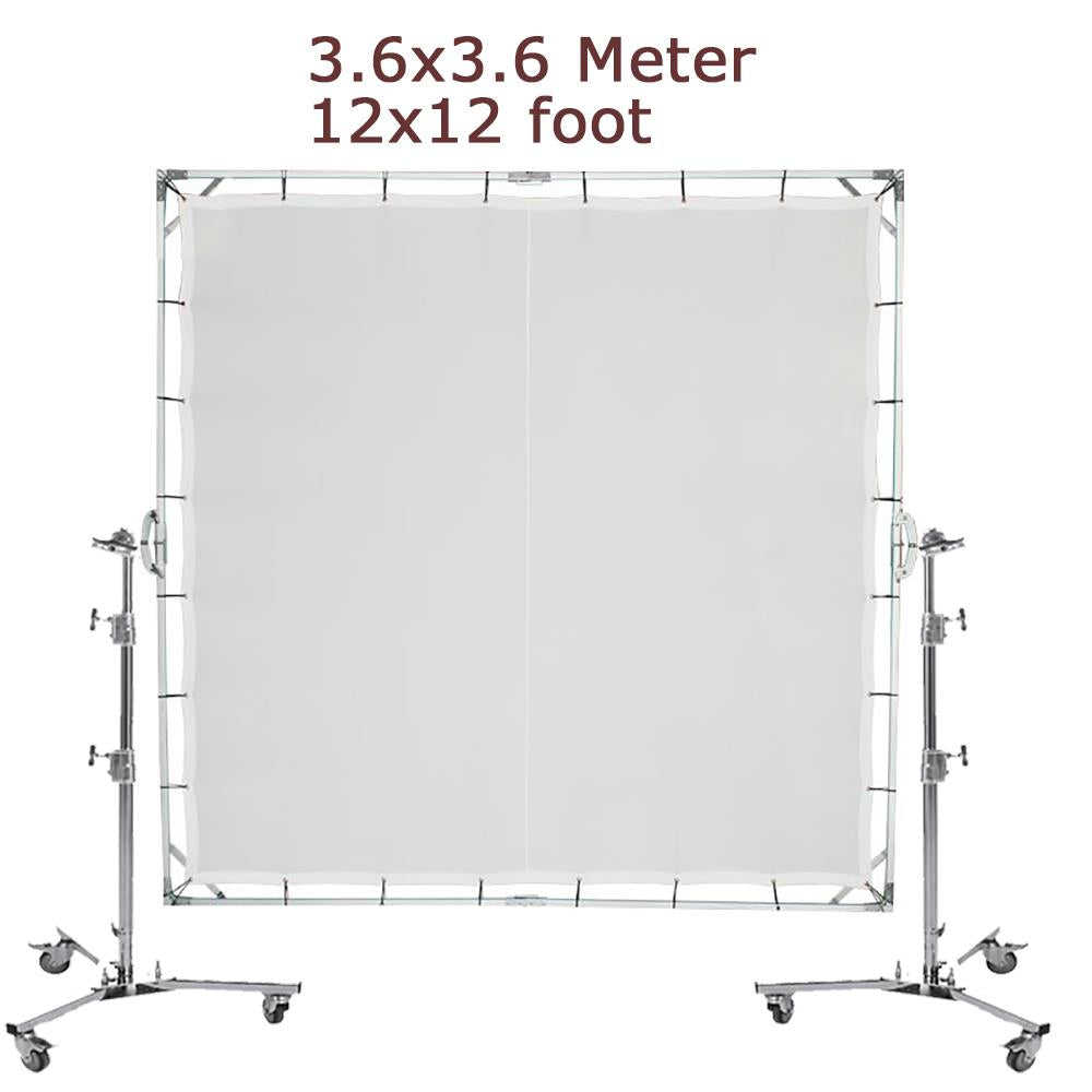 Diffusion White Silk Cloth 3.6x3.6m Sunbounce System with 2x 307cm Heavy Duty Wheeled C Stand, Butterfly Diffuser Kit with Translucent Screen Collapsible Screen Modifier for Large Size Photography