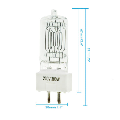 5x 300W Fresnel Bulb, GY9.5 Fitting