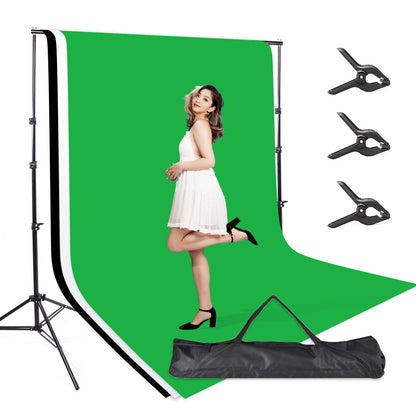 3x2.5m Heavy Duty Backdrop Backgroud Support with 1.8x2.7m White Black Green Muslin Backdrop and Clips