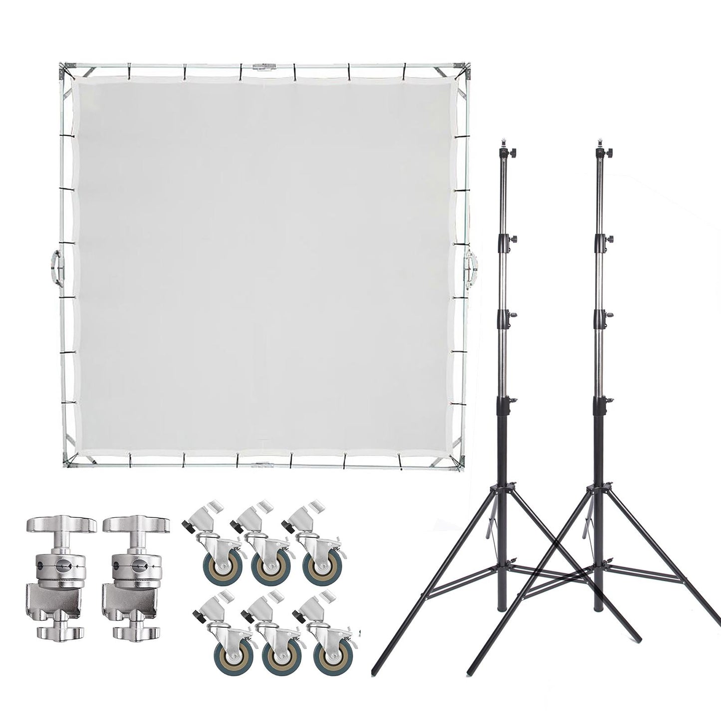 3.6x3.6M Sun-Scrim Butterfly Kit with 2x 4m Heavy Duty Wheeled Light Stand and C Stand Grip Head, for Photo Video Film Photography, Shooting Large Size Product