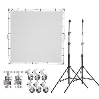 3.6x3.6M Sun-Scrim Butterfly Kit with 2x 4m Heavy Duty Wheeled Light Stand and C Stand Grip Head, for Photo Video Film Photography, Shooting Large Size Product