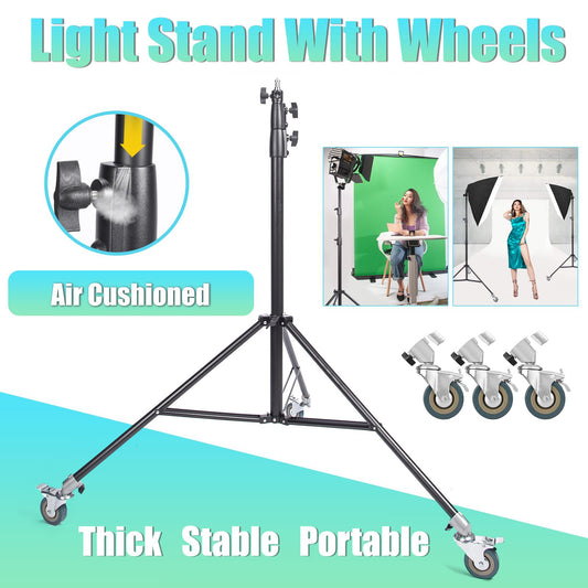 Studio Photo Heavy Duty Light Stand, 260CM Photography Air Cushioned Light Stand with Wheels, for Supporting Light Reflector Softbox Umbrella Video Shooting